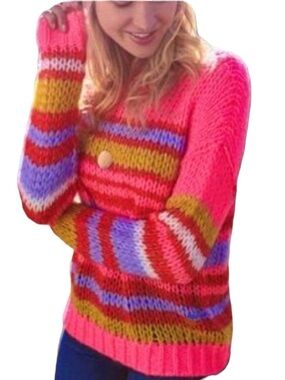 ALTAR’D STATE Pink Striped Knit Crewneck Sweater Small